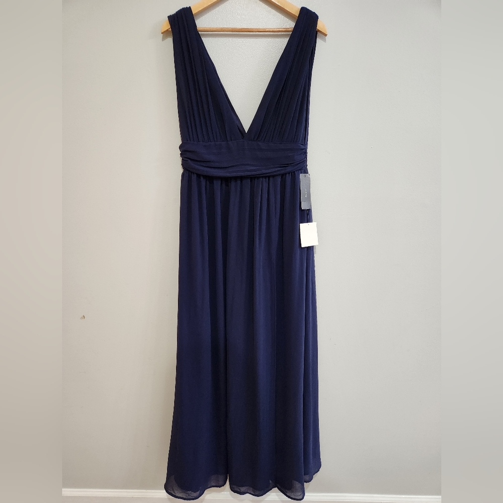 Lulu's Heavenly Hues Navy Blue Double V-Neck Maxi Dress, Size Large - Picture 5 of 14